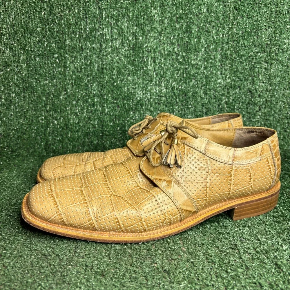 Marco Vicci Croc Embossed Perforated Tassel Oxford Dress Shoes Tan Mens Size 11